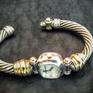 David Yurman vintage sterling & gold cable cuff bracelet watch